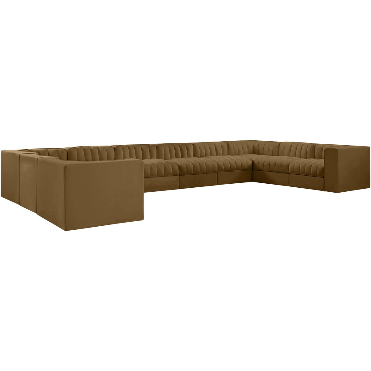 Rummi Saddle Velvet Performance Fabric Upholstered 10 Piece Modular Sectional Sofa