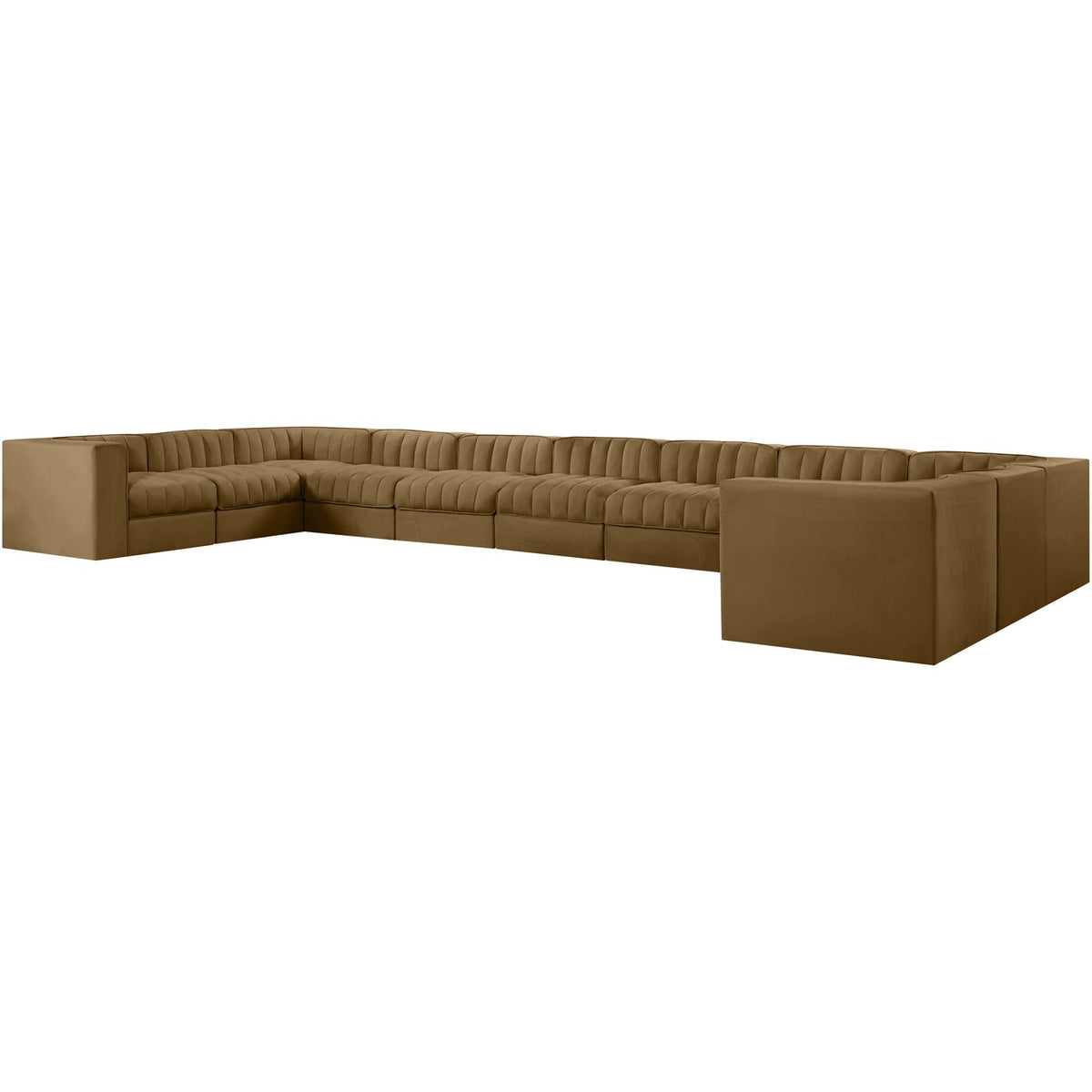 Rummi Saddle Velvet Performance Fabric Upholstered 11 Piece Modular Sectional Sofa