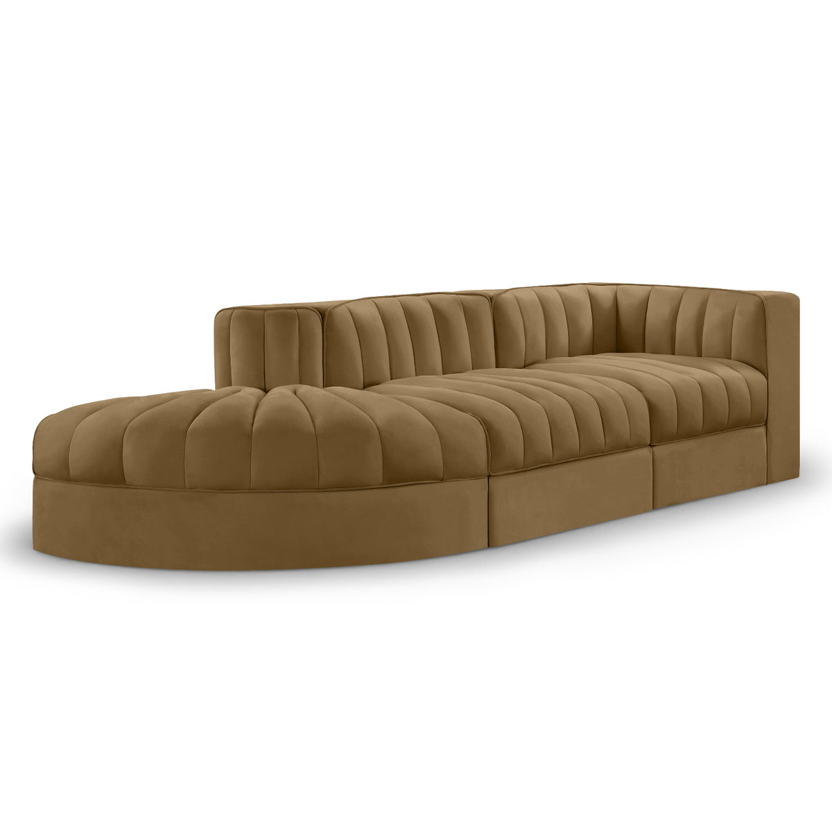 Rummi Saddle Velvet Performance Fabric Upholstered 3pc. Modular Sectional in Saddle velvet, 112"W, primary product view