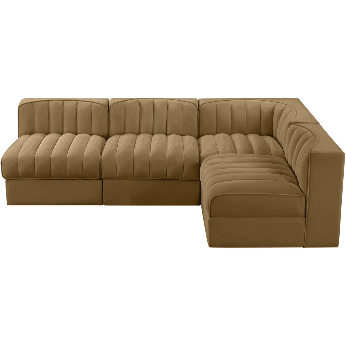 Rummi Saddle Velvet Performance Fabric Upholstered 4 Piece Modular Sectional Sofa