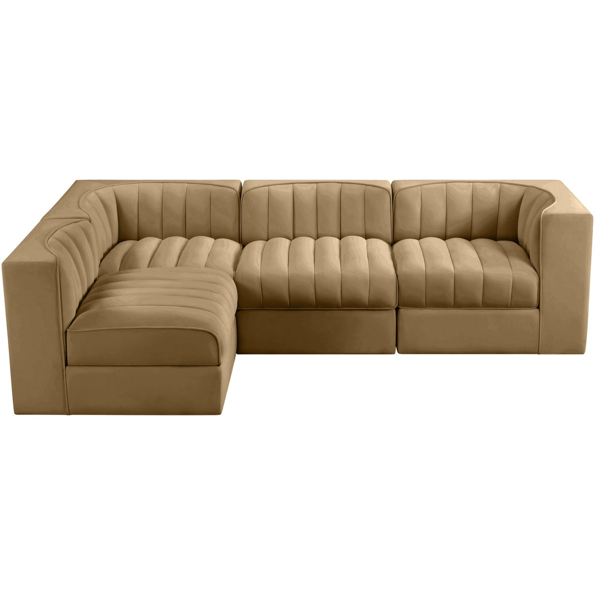 Rummi Saddle Velvet Performance Fabric Upholstered 4 Piece Modular Sectional Sofa