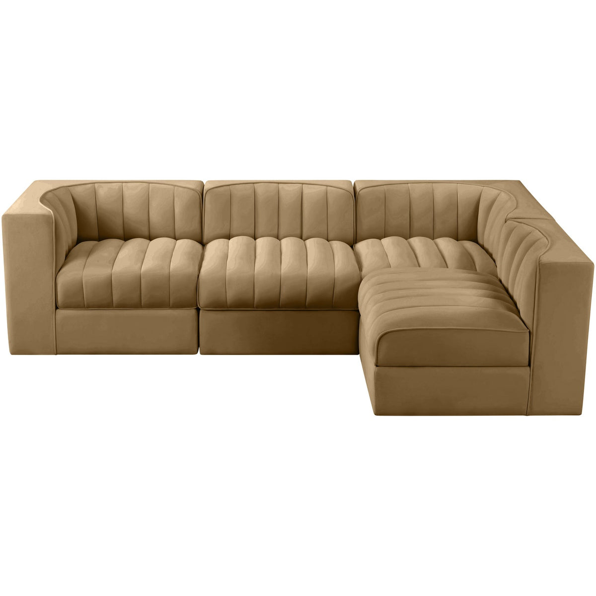 Rummi Saddle Velvet Performance Fabric Upholstered 4 Piece Modular Sectional Sofa