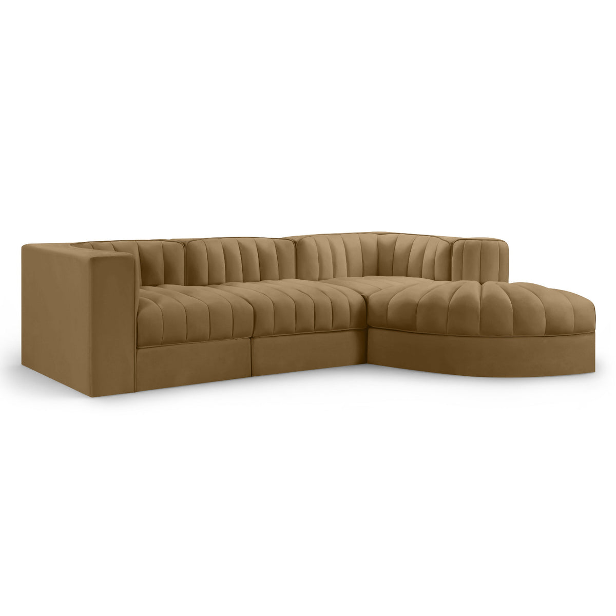 Rummi Saddle Velvet Performance Fabric Upholstered 4pc. Modular Sectional in Saddle velvet, 97"W x 68"D, primary product view
