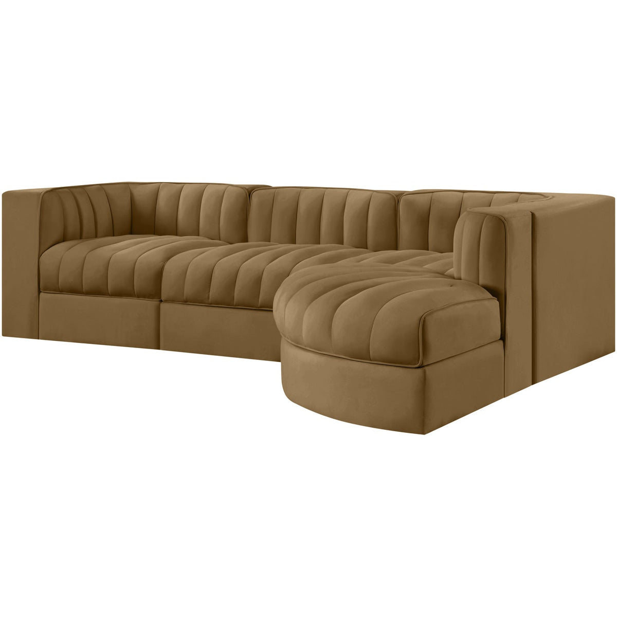 Rummi Saddle Velvet Performance Fabric Upholstered 4 Piece Modular Sectional Sofa