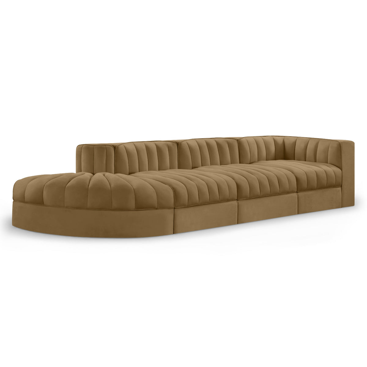Rummi Saddle Velvet Performance Fabric Upholstered 4pc. Modular Sectional in Saddle velvet, 141"W, primary product view