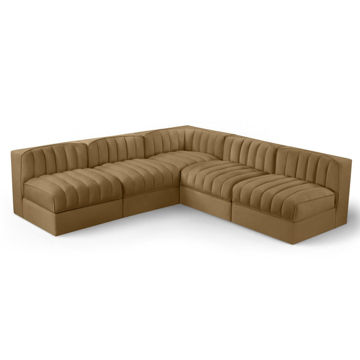 Rummi Saddle Velvet Performance Fabric Upholstered 5pc. Modular Sectional in Saddle velvet, 92"W, primary product view