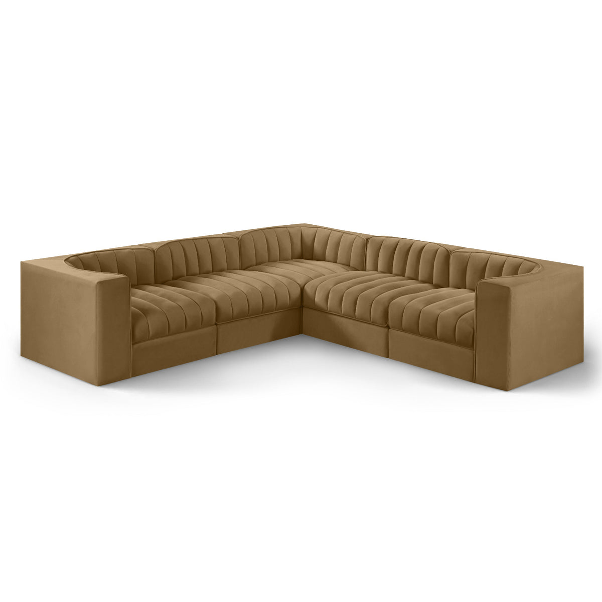Rummi Saddle Velvet Performance Fabric Upholstered 5pc. Modular Sectional in Saddle velvet, 97"W x 97"D, primary product view