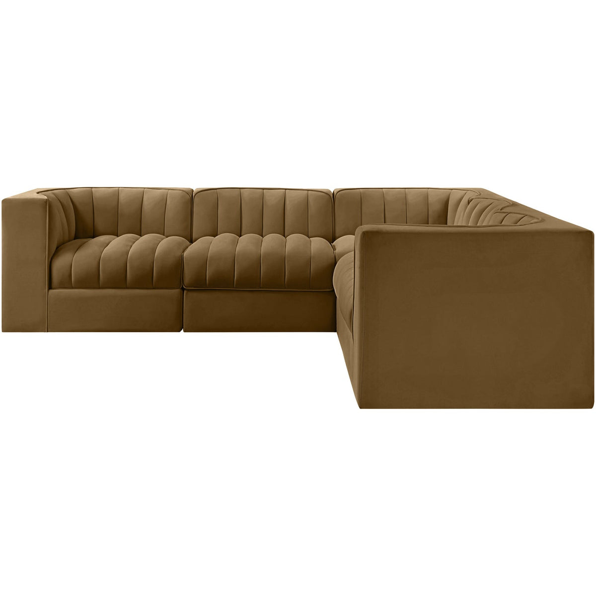Rummi Saddle Velvet Performance Fabric Upholstered 5 Piece Modular Sectional Sofa