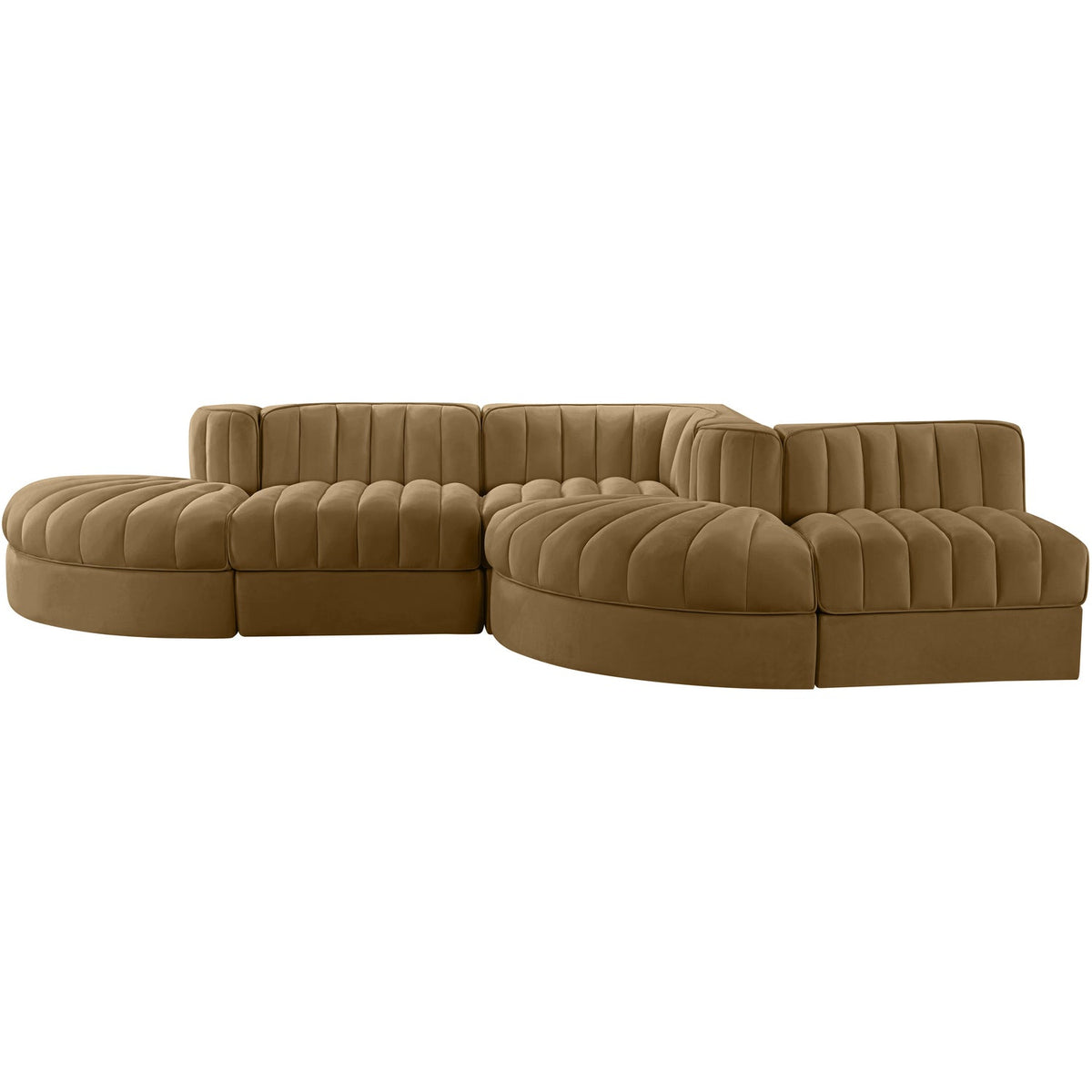 Rummi Saddle Velvet Performance Fabric Upholstered 5 Piece Modular Sectional Sofa