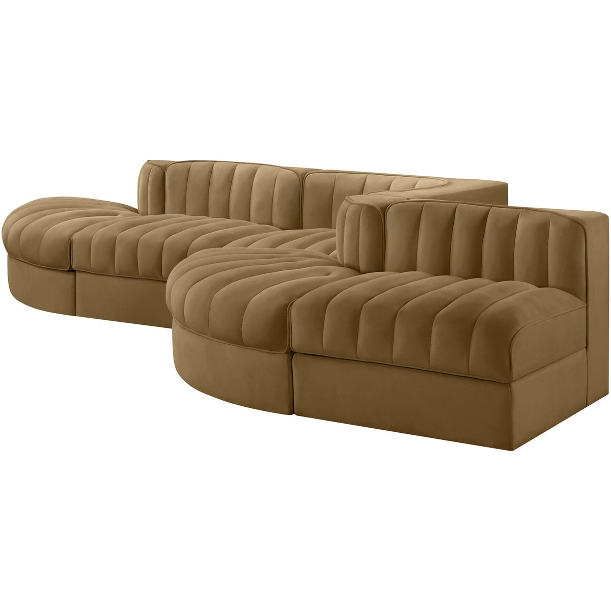 Rummi Saddle Velvet Performance Fabric Upholstered 5 Piece Modular Sectional Sofa