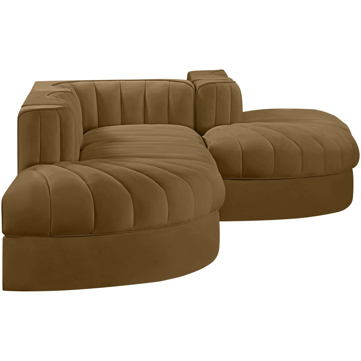 Rummi Saddle Velvet Performance Fabric Upholstered 5 Piece Modular Sectional Sofa