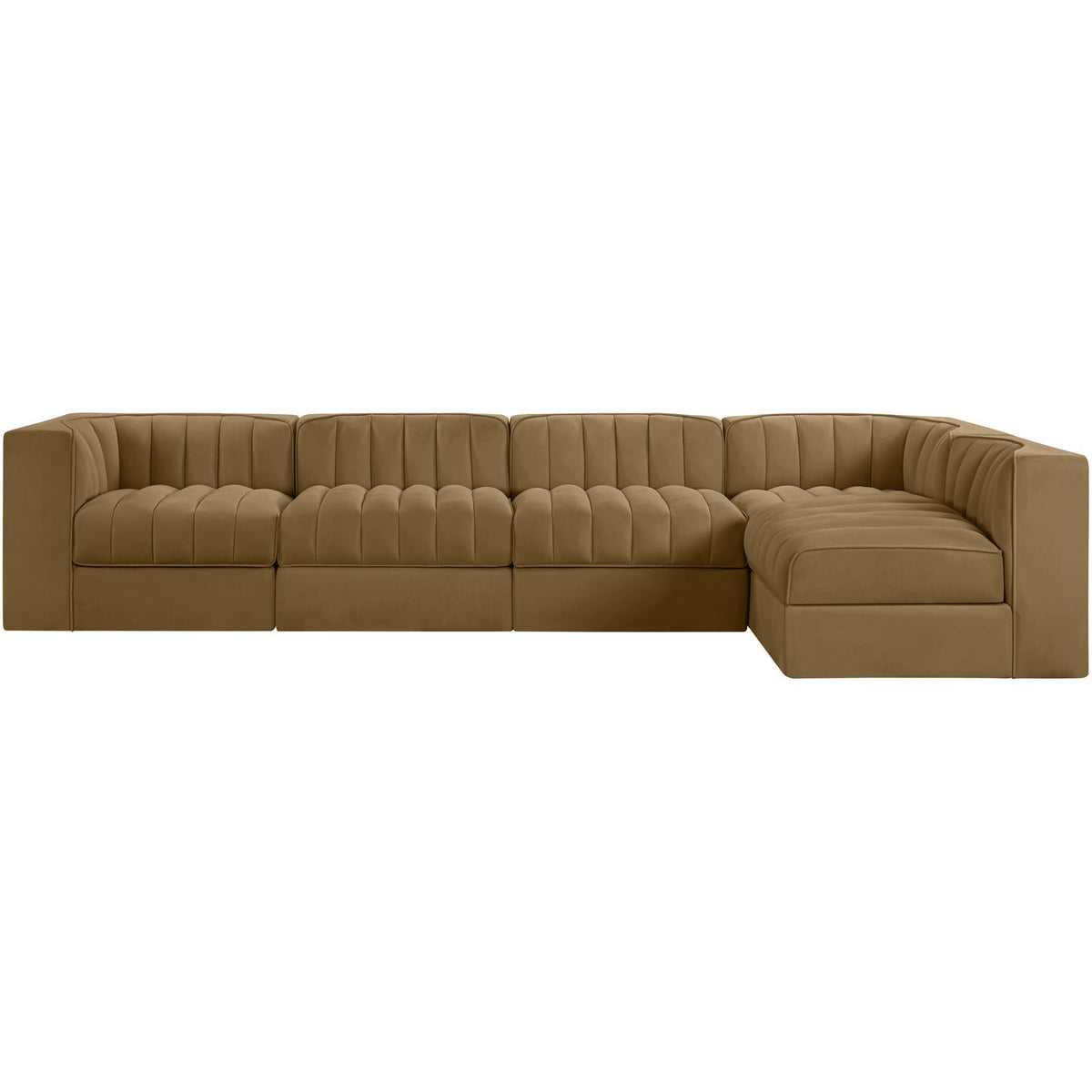 Rummi Saddle Velvet Performance Fabric Upholstered 5 Piece Modular Sectional Sofa