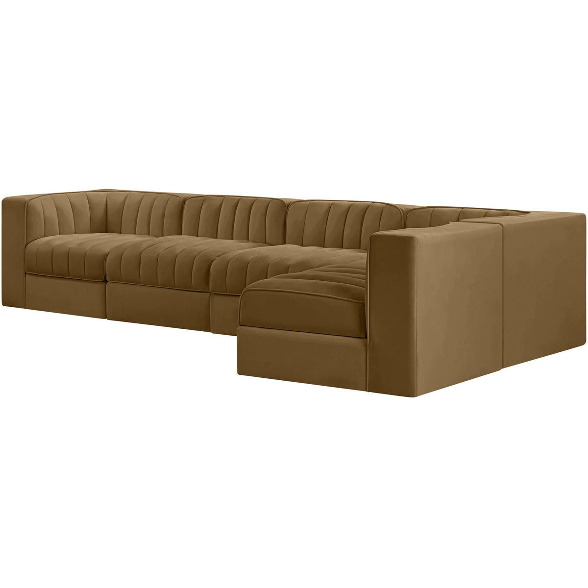 Rummi Saddle Velvet Performance Fabric Upholstered 5 Piece Modular Sectional Sofa