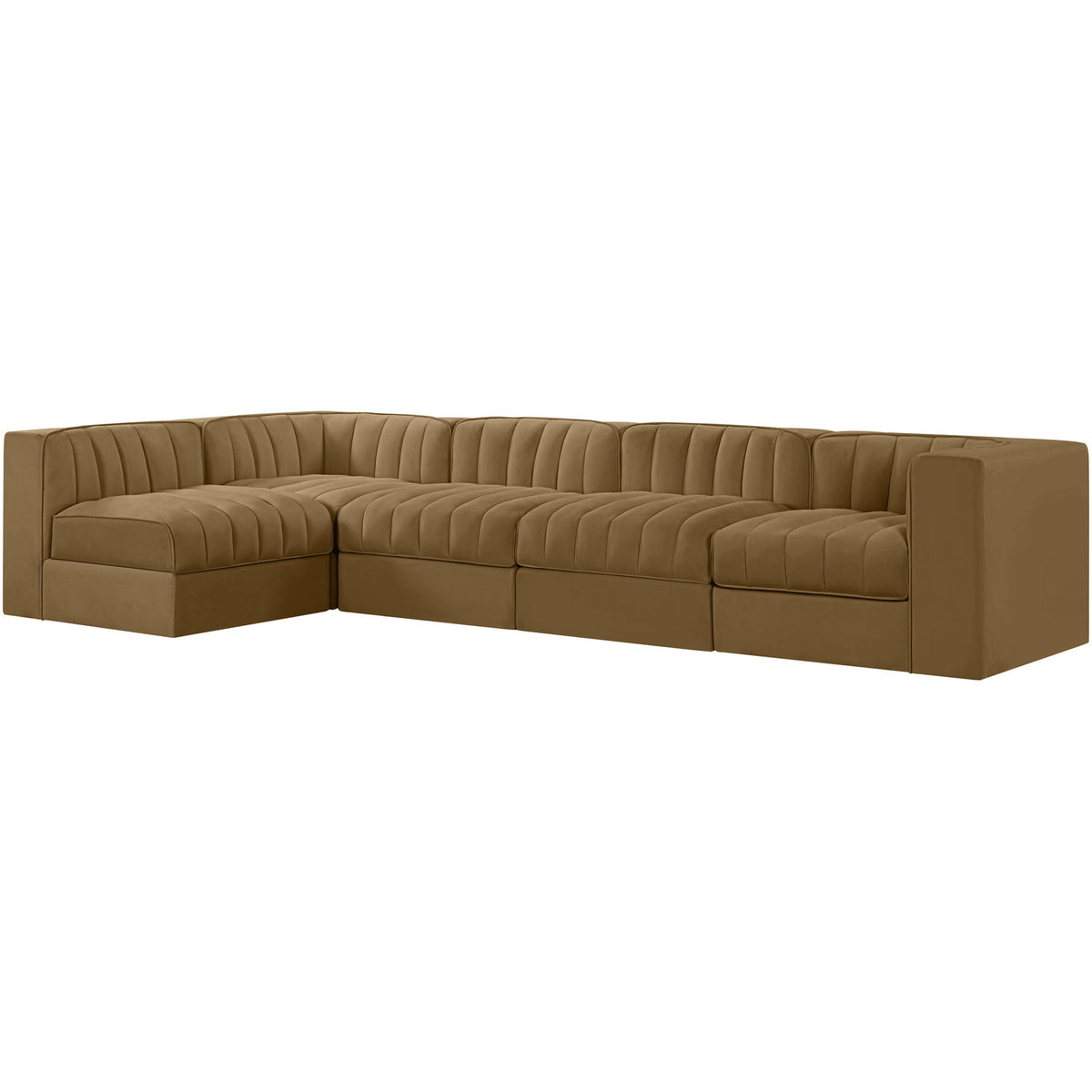 Rummi Saddle Velvet Performance Fabric Upholstered 5 Piece Modular Sectional Sofa