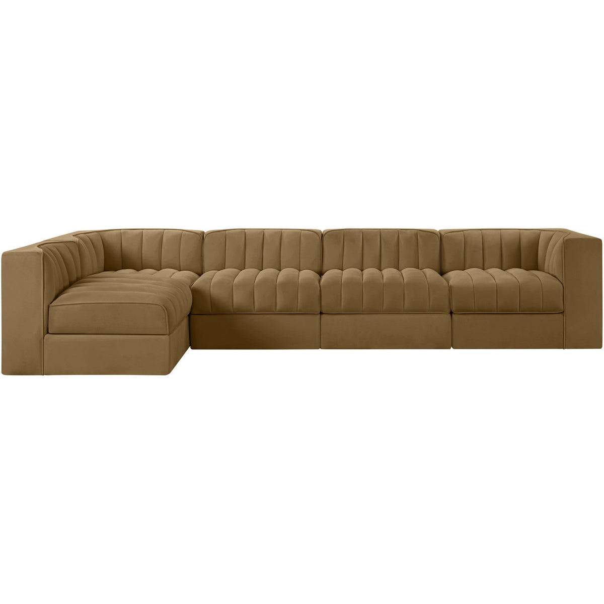 Rummi Saddle Velvet Performance Fabric Upholstered 5 Piece Modular Sectional Sofa