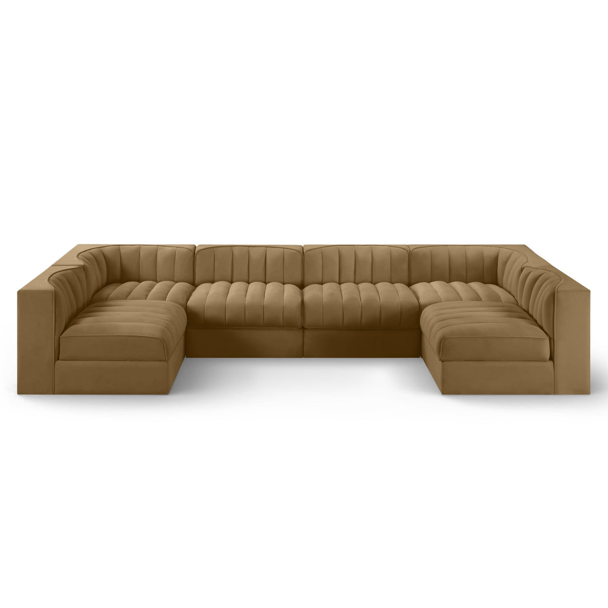 Rummi Saddle Velvet Performance Fabric Upholstered 6pc. Modular Sectional in Saddle velvet, 126"W, primary product view