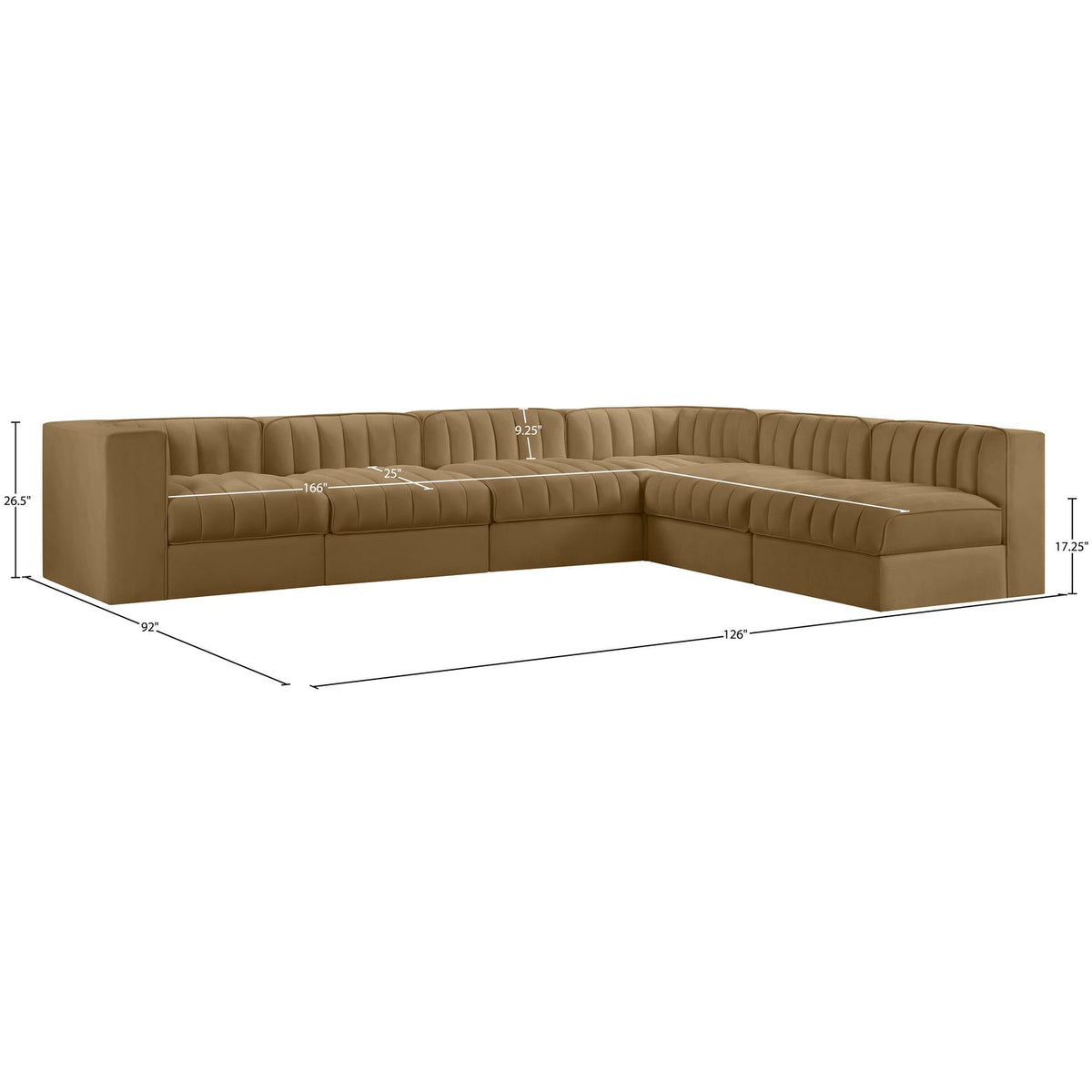 Rummi Saddle Velvet Performance Fabric Upholstered 6 Piece Modular Sectional Sofa