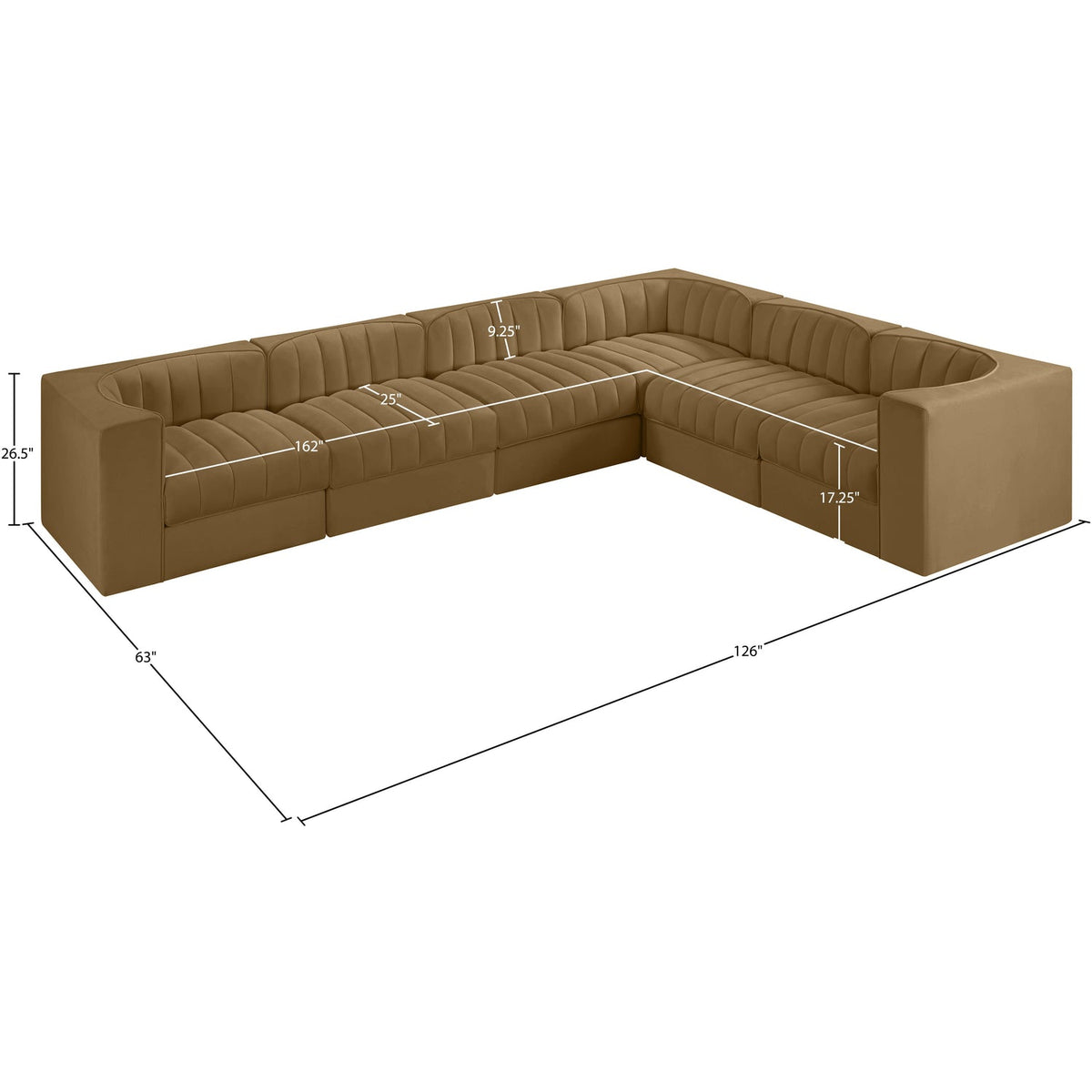 Rummi Saddle Velvet Performance Fabric Upholstered 6 Piece Modular Sectional Sofa