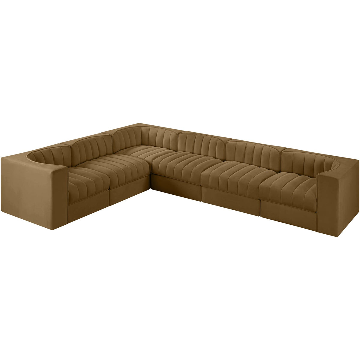 Rummi Saddle Velvet Performance Fabric Upholstered 6 Piece Modular Sectional Sofa