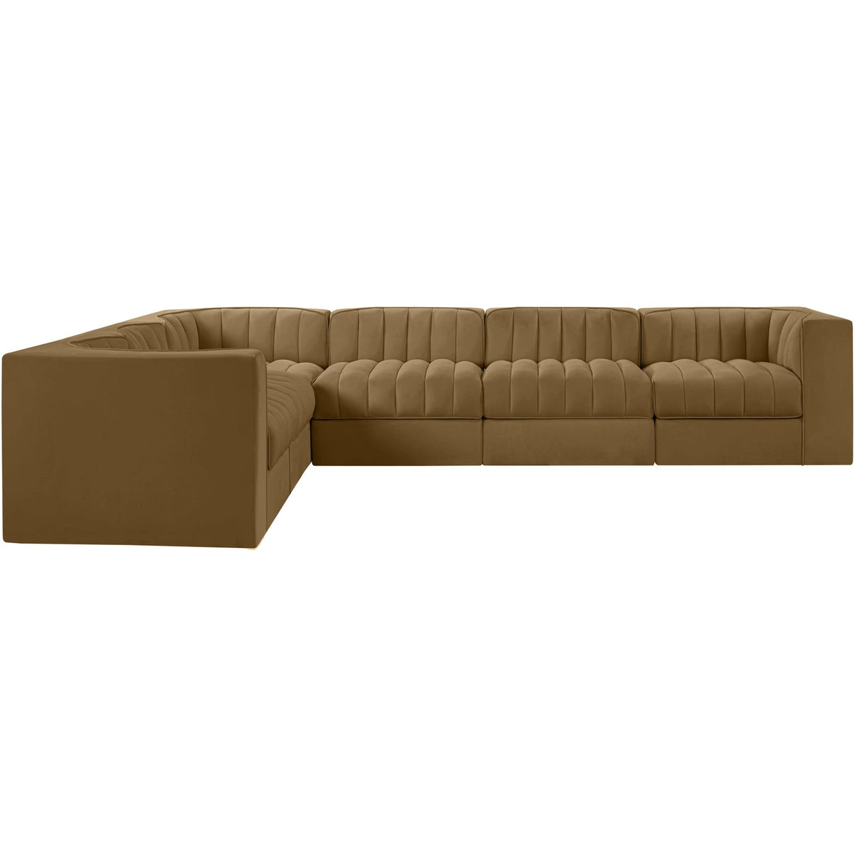 Rummi Saddle Velvet Performance Fabric Upholstered 6 Piece Modular Sectional Sofa