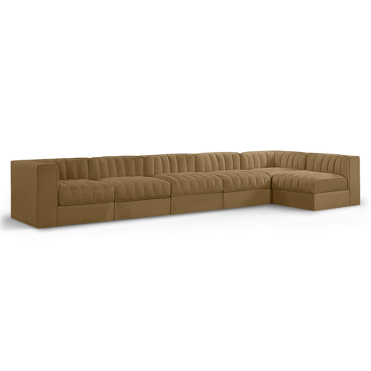 Rummi Saddle Velvet Performance Fabric Upholstered 6pc. Modular Sectional in Saddle velvet, 155"W, primary product view