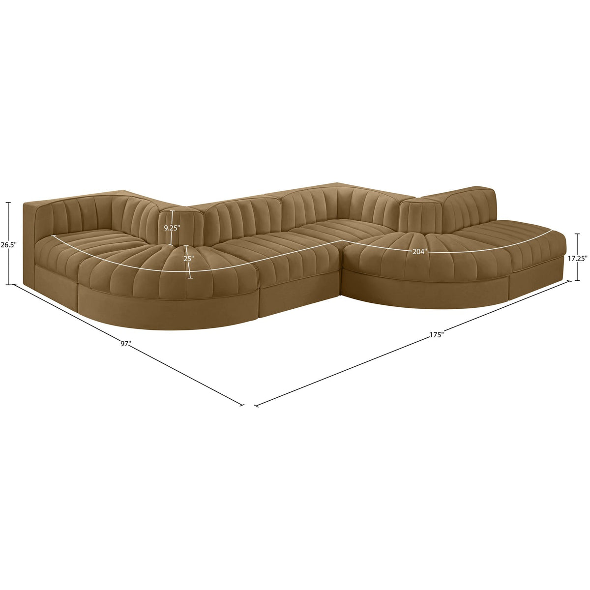 Rummi Saddle Velvet Performance Fabric Upholstered 6 Piece Modular Sectional Sofa