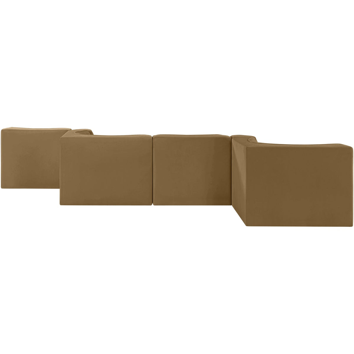 Rummi Saddle Velvet Performance Fabric Upholstered 6 Piece Modular Sectional Sofa
