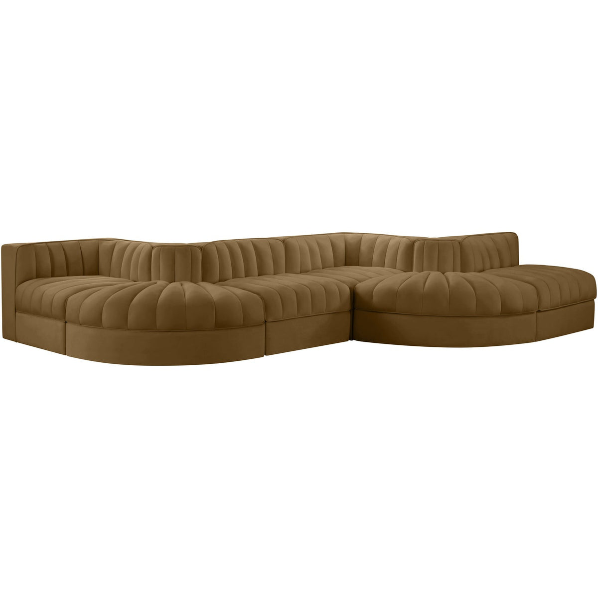 Rummi Saddle Velvet Performance Fabric Upholstered 6 Piece Modular Sectional Sofa