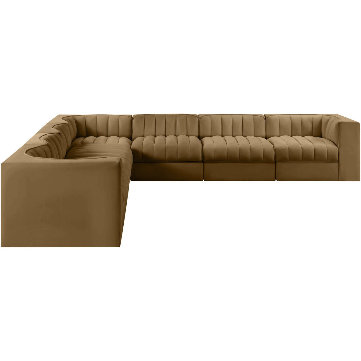 Rummi Saddle Velvet Performance Fabric Upholstered 7 Piece Modular Sectional Sofa