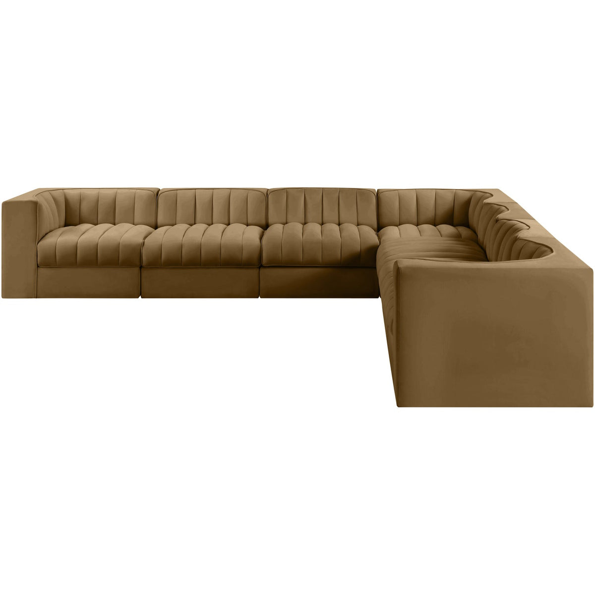 Rummi Saddle Velvet Performance Fabric Upholstered 7 Piece Modular Sectional Sofa