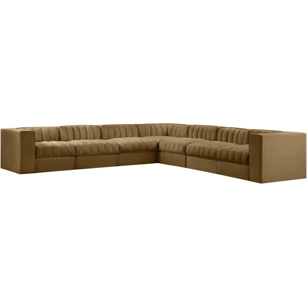 Rummi Saddle Velvet Performance Fabric Upholstered 7 Piece Modular Sectional Sofa