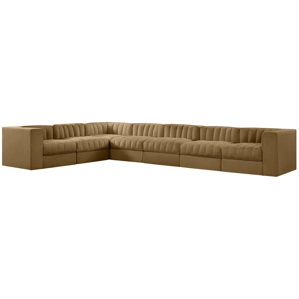 Rummi Saddle Velvet Performance Fabric Upholstered 7 Piece Modular Sectional Sofa
