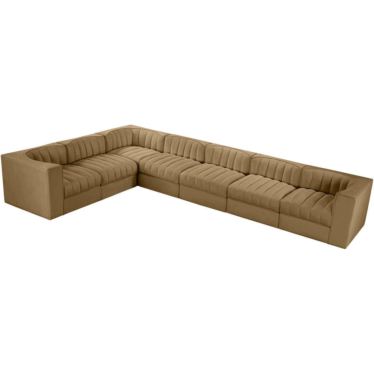 Rummi Saddle Velvet Performance Fabric Upholstered 7 Piece Modular Sectional Sofa