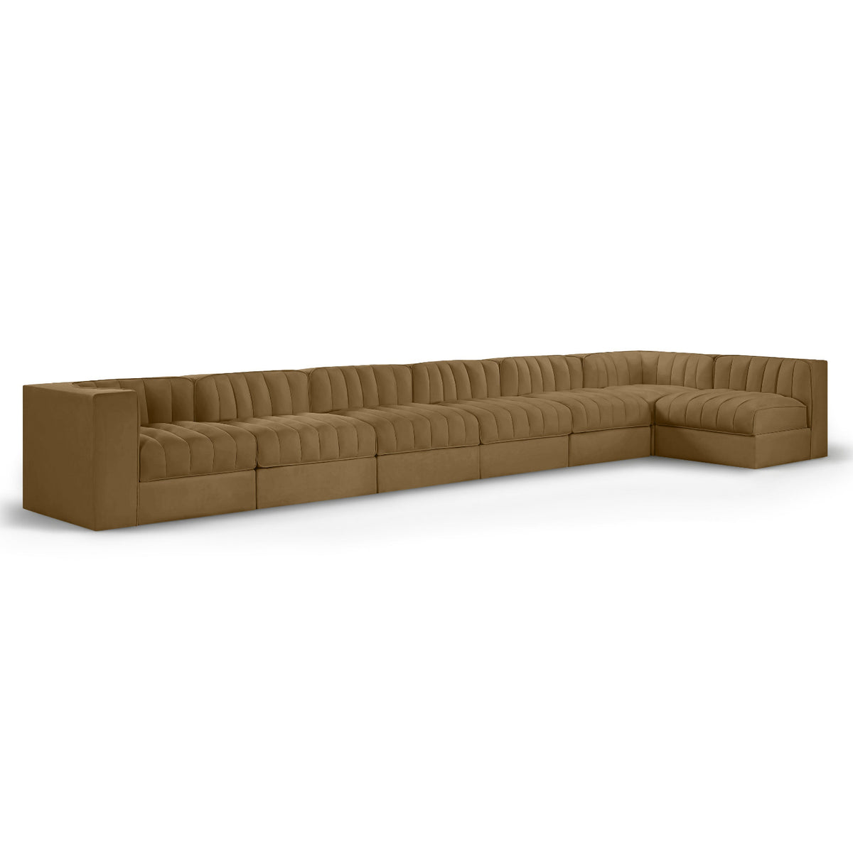 Rummi Saddle Velvet Performance Fabric Upholstered 7pc. Modular Sectional in Saddle velvet, 150"W, primary product view