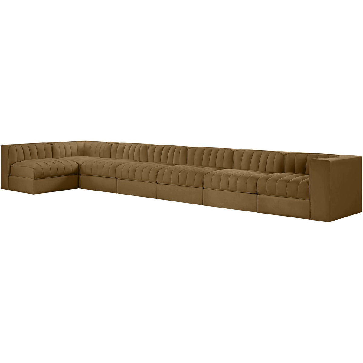 Rummi Saddle Velvet Performance Fabric Upholstered 7 Piece Modular Sectional Sofa