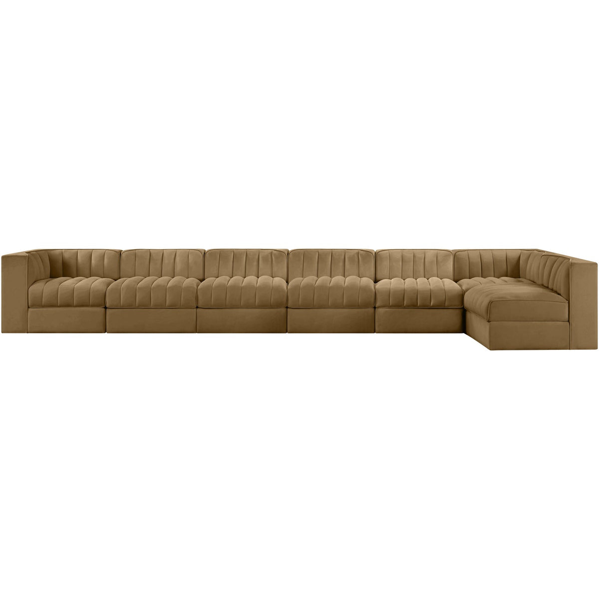 Rummi Saddle Velvet Performance Fabric Upholstered 7 Piece Modular Sectional Sofa