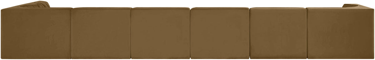 Rummi Saddle Velvet Performance Fabric Upholstered 7 Piece Modular Sectional Sofa