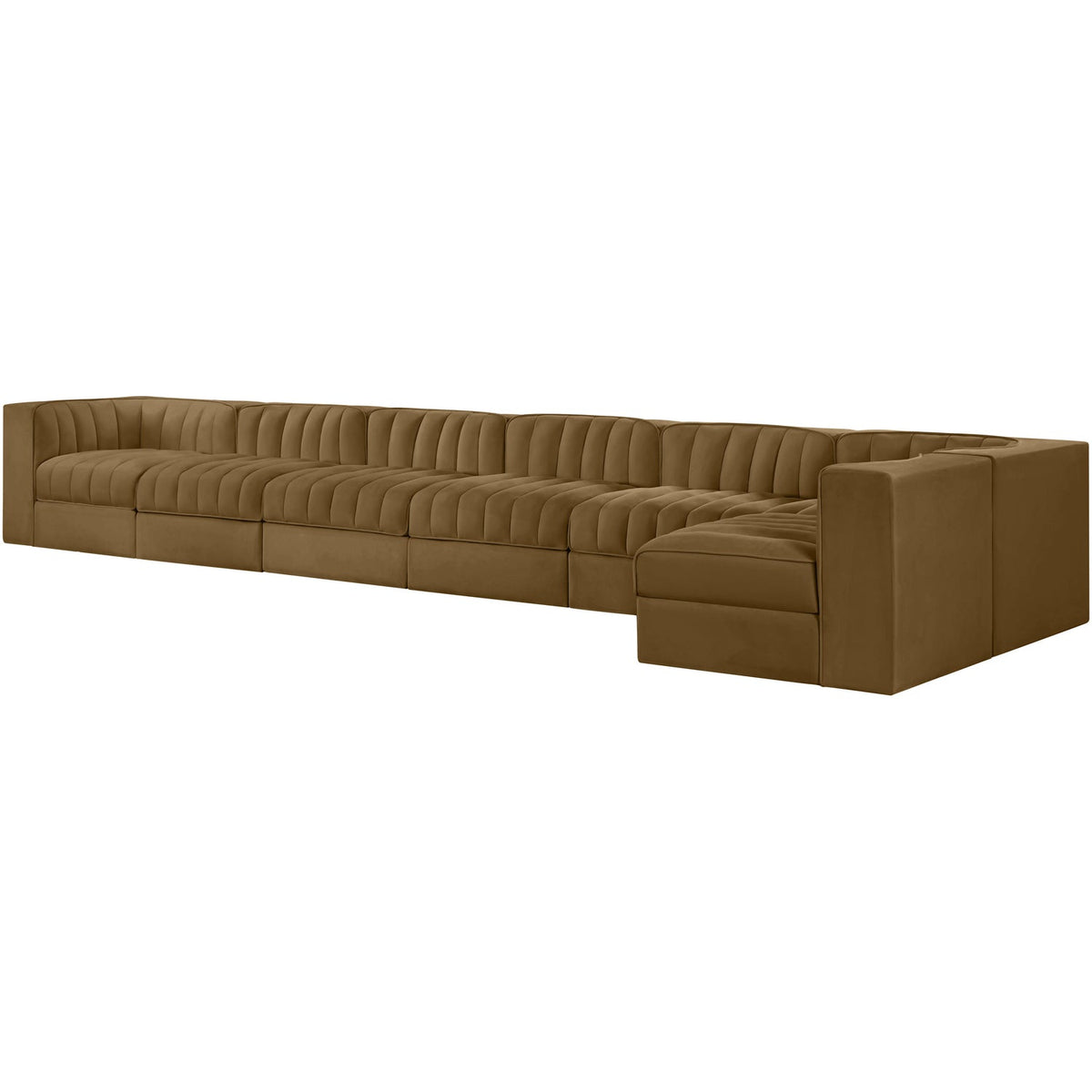 Rummi Saddle Velvet Performance Fabric Upholstered 7 Piece Modular Sectional Sofa