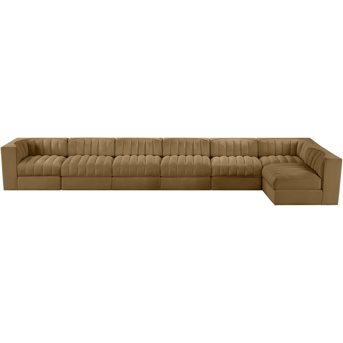 Rummi Saddle Velvet Performance Fabric Upholstered 7 Piece Modular Sectional Sofa