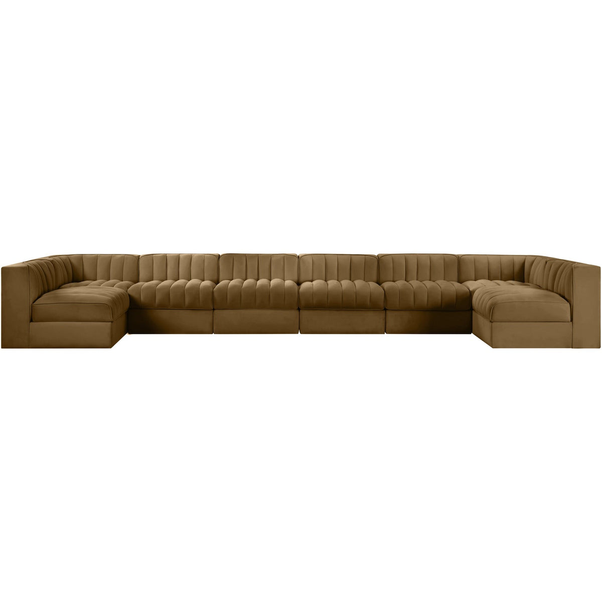 Rummi Saddle Velvet Performance Fabric Upholstered 8 Piece Modular Sectional Sofa
