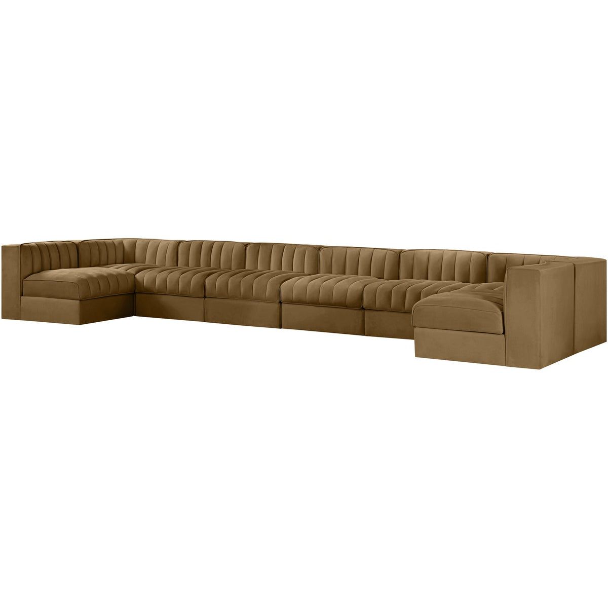 Rummi Saddle Velvet Performance Fabric Upholstered 8 Piece Modular Sectional Sofa