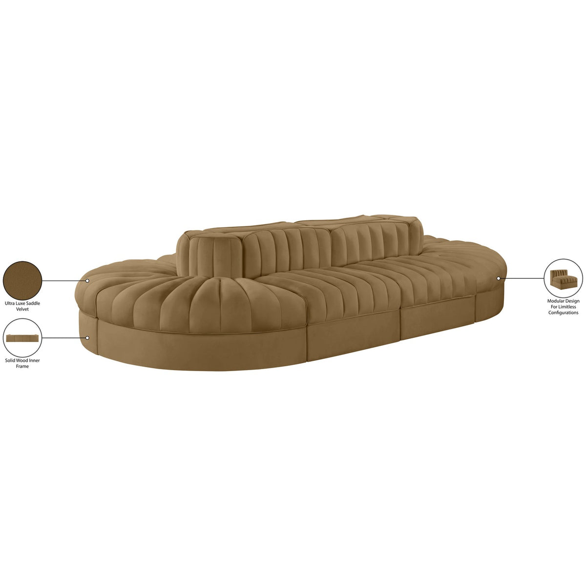 Rummi Saddle Velvet Performance Fabric Upholstered 8 Piece Modular Sectional Sofa
