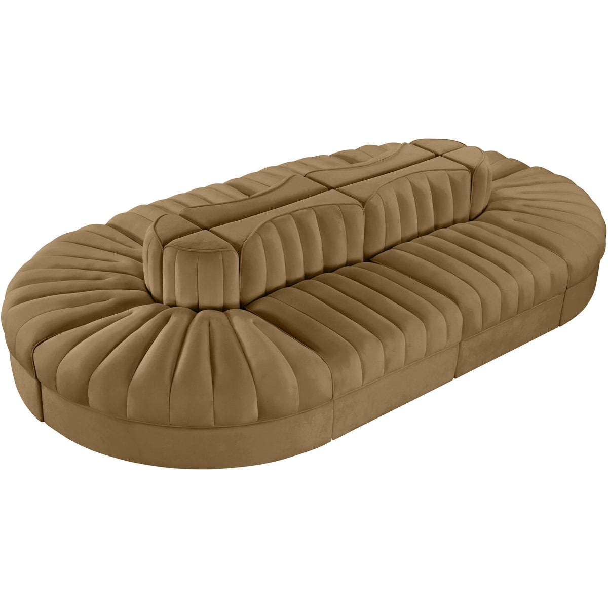 Rummi Saddle Velvet Performance Fabric Upholstered 8 Piece Modular Sectional Sofa