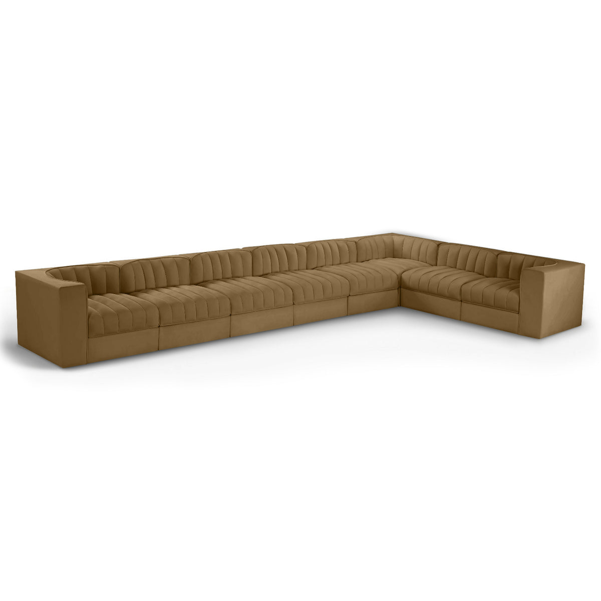 Rummi Saddle Velvet Performance Fabric Upholstered 8pc. Modular Sectional in Saddle velvet, primary product view