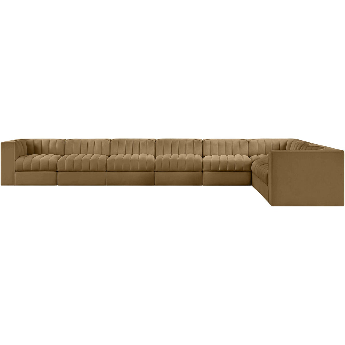 Rummi Saddle Velvet Performance Fabric Upholstered 8 Piece Modular Sectional Sofa