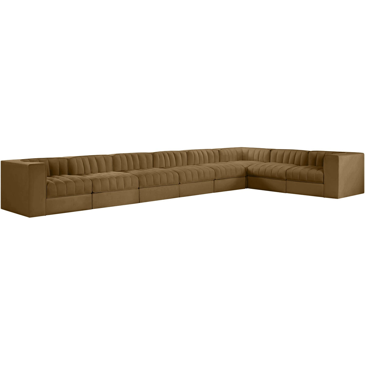 Rummi Saddle Velvet Performance Fabric Upholstered 8 Piece Modular Sectional Sofa
