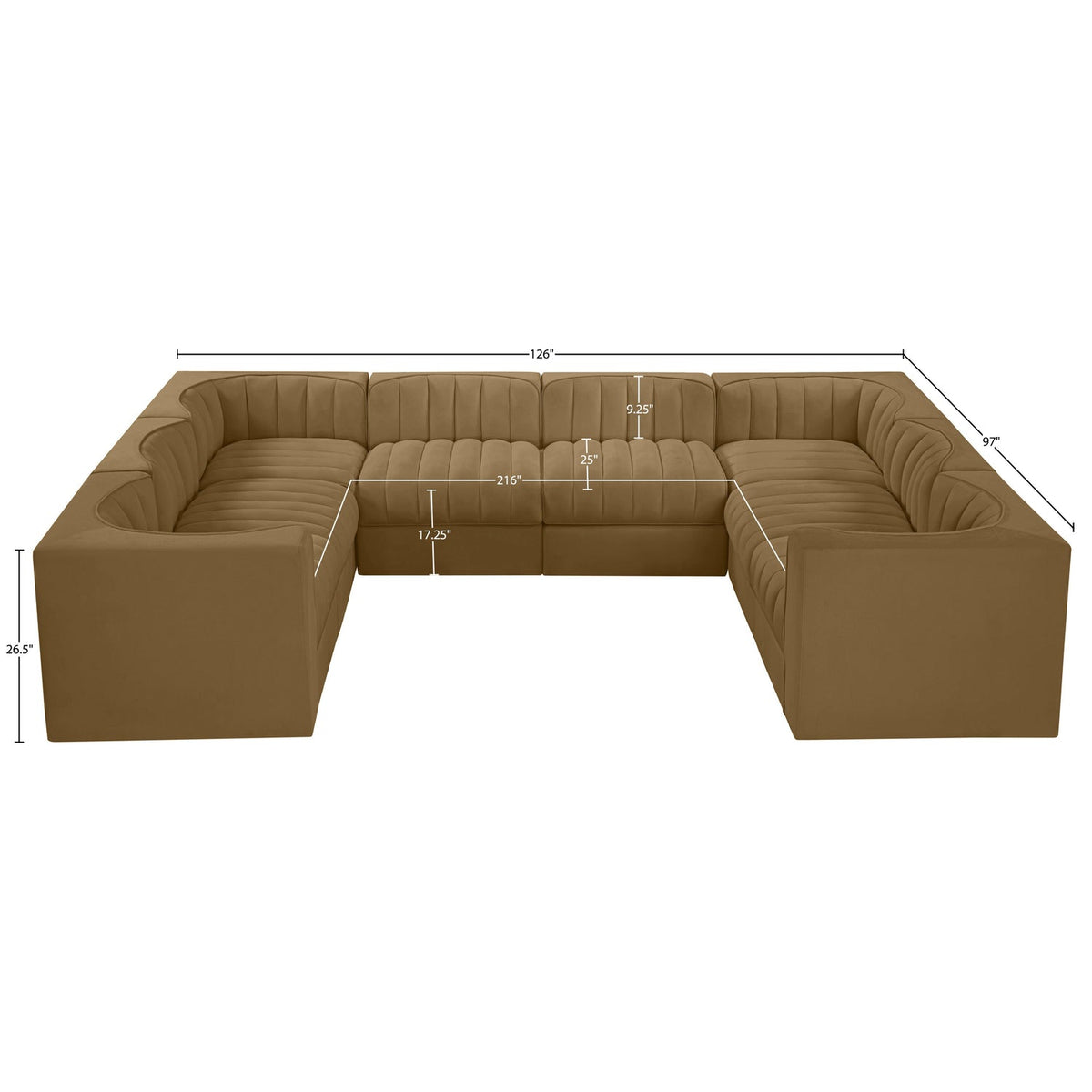 Rummi Saddle Velvet Performance Fabric Upholstered Modular Sectional Sofa