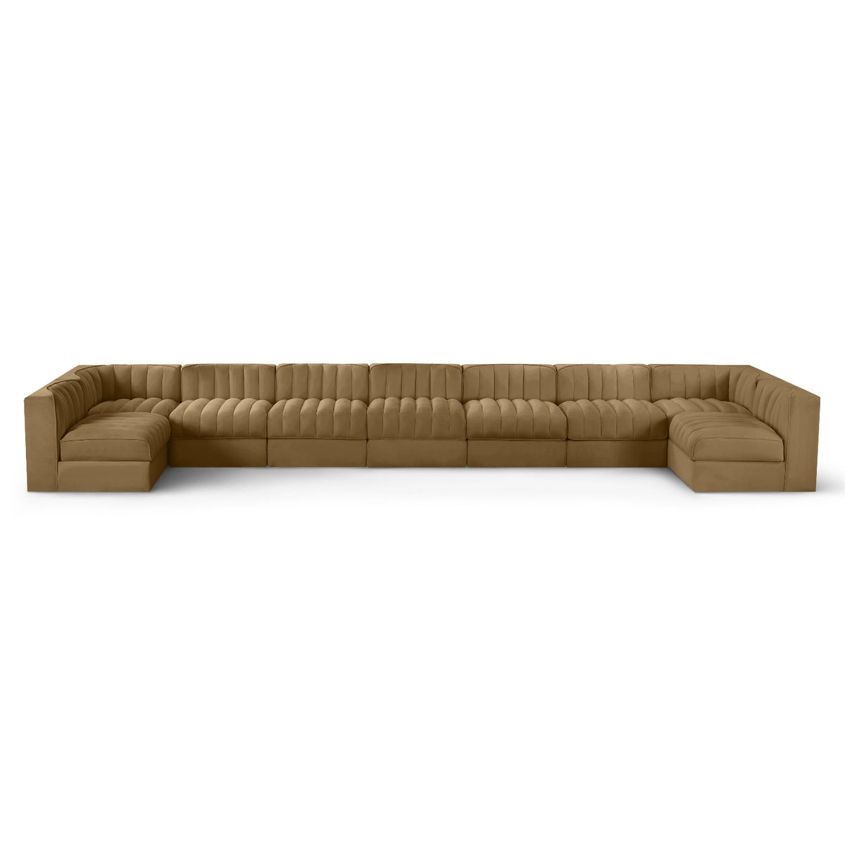 Rummi Saddle Velvet Performance Fabric Upholstered 9pc. Modular Sectional in Saddle velvet, 213"W, primary product view