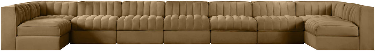 Rummi Saddle Velvet Performance Fabric Upholstered 9 Piece Modular Sectional Sofa