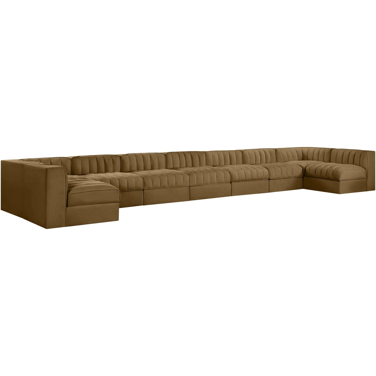 Rummi Saddle Velvet Performance Fabric Upholstered 9 Piece Modular Sectional Sofa